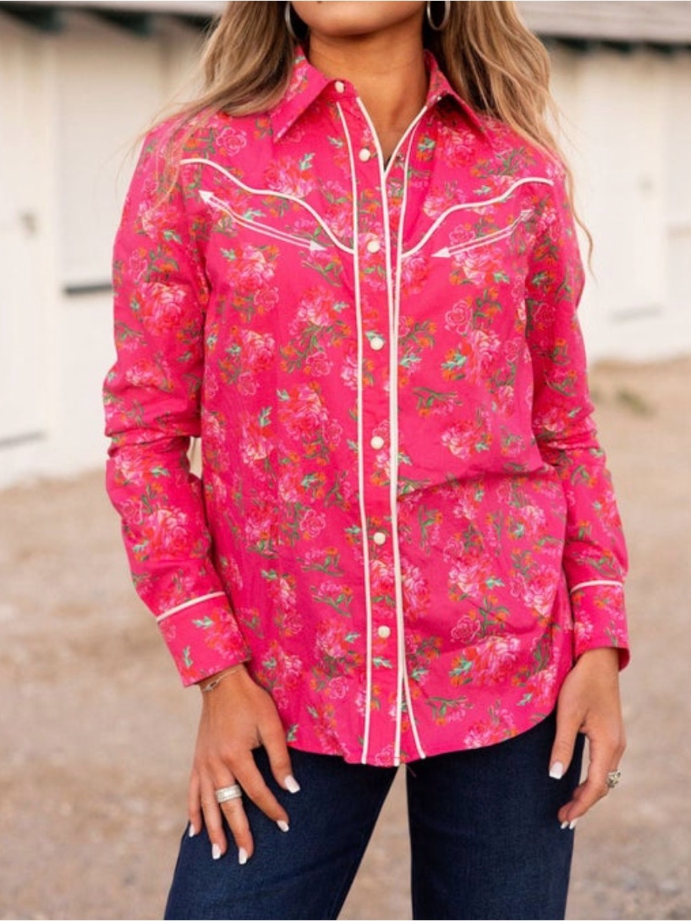 Floral Pink Western-Style Button Down Shirt